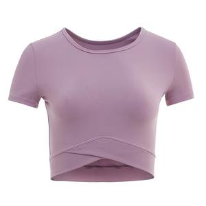 Top Corto de Yoga Sexy para Mujer, al por Mayor, Personalizado, de Manga Corta, Secado Rápido, para Gimnasio y Entrenamiento, con Dobladillo Cruzado - Product Image 5