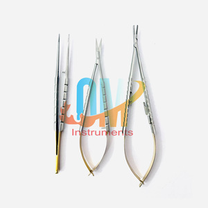 Juego de Instrumentos Curvos de Acero Inoxidable de Grado Médico de Alta Calidad con Certificación CE ISO, 3 Piezas: Micro Tijeras Castroviejo y Portaagujas - Product Image 6