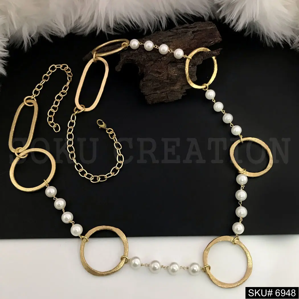 Gold plated Handmade Statement Design of Pearl Beads Necklace SKU6948