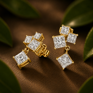 18K Yellow Gold Princess Cut Lab Grown Diamond Dangle <b>Drop</b> Earrings CVD Secure Screw <b>Back</b> EF VVS Fine Jewelry for Women Gifts - Product Image 3
