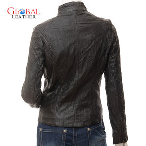 European Style Real <b>Sheepskin</b> Women's Leather <b>Jacket</b> with Stand Collar Knitted Processing Breathable Feature - Product Image 3
