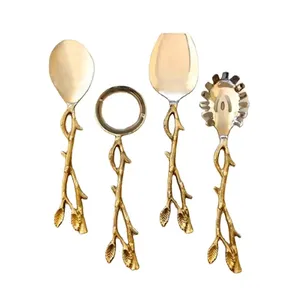 Juego de cubiertos de acero inoxidable personalizados hechos a mano con mango fundido en forma de cactus cubiertos desechables chapados en color dorado - Product Image 3