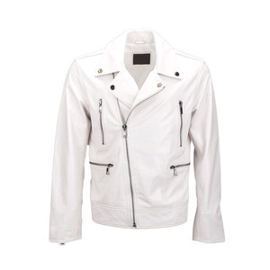 Veste de motard en cuir tanné végétal de qualité supérieure en blanc-Design élégant pour la mode masculine - Product Image 1