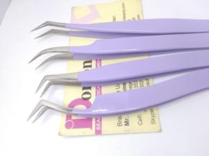 Outils de beauté pour cils Couleur violette enduite Logo personnalisé Volume incurvé en acier inoxydable Pince à épiler semi incurvée pour extension de faux cils - Product Image 2