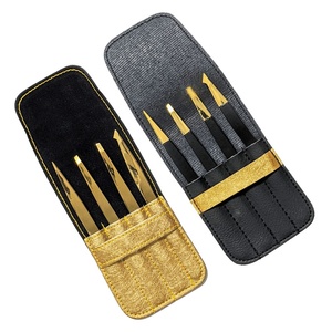 Ensemble de pinces à sourcils en or noir 4 pièces de qualité professionnelle pince à épiler pointue en acier inoxydable durable - Product Image 2