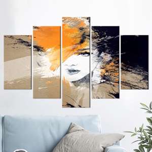 Printed Canvas <b>Art</b>: Elegant Woman <b>Painting</b>, Modern Wall Decor,5P Mix:Gallery Wrap - Product Image 1