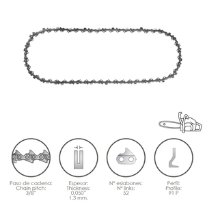 Catena per motosega 3/8" / 0.050" 1,3 mm. 52 Eslabones / 91 P - Product Image 1