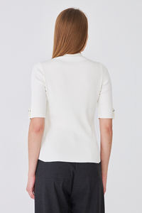 Cárdigan Elegante de Manga Corta para Mujer, Cómodo, Transpirable, de Punto Acanalado, Corte Ajustado, con Botones, Top de Punto para Verano, Estilo Moderno para Damas - Product Image 5