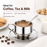 Ensemble de tasses à café en acier inoxydable à double paroi avec soucoupe et cuillère, mug à espresso et latte isolé, logo personnalisé, vaisselle réutilisable