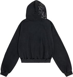 wholesale Star <b>Rhinestone</b> Zip Up Hoodies Women's Men's Casual Hooded <b>Jackets</b> Unisex Loose Crystal Y2K Pocket Sweatshirts hoodies - Product Image 2