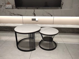 Đồ Nội Thất Nhà Vàng Bàn Tổ Bằng Đá Cẩm Thạch Mô Hình Hàng Đầu Vòng Bàn Cà Phê Thủy Tinh Thiết Lập của 2 Bàn Bên Với Storge Cho Căn Hộ - Product Image 3