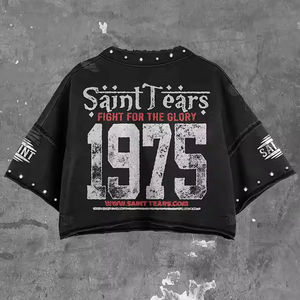 T-shirts pour hommes personnalisés en coton 100% 250g 300gsm, coupe courte, bord brut, épaules tombantes, impression DTG, effet délavé soleil diamant, effet vieilli - Product Image 6