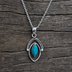 Marquise Shape Silver Turquoise Pendant Lightweight Sterling Silver <b>Cross</b> Flower Pattern Fine <b>Charms</b> Elegant Pendants - Product Image 3