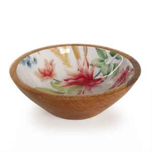 Nueva llegada 2024 lujos esmalte de madera natural impreso pegatina cuenco redondo para servir con asas de metal dorado cuenco de diseñador único - Product Image 5