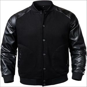 Chaqueta universitaria de cuero negro de lujo personalizada para hombre chaqueta de béisbol universitaria ajustada con letras de manga bordada para hombre - Product Image 1