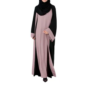 Baggy long sleeve women Turkey Modest Dubai Abaya Luxury Abaya Women Muslim Dress custom black and light purpled custom layered