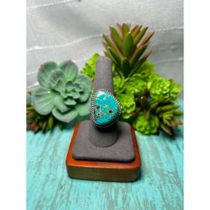Donovan Nez Kingman <b>Adjustable</b> <b>Ring</b> Turquoise & Sterling Silver Gift with Bezel Setting Inlay Technology - Product Image 1