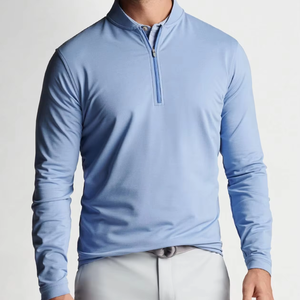 Custom High Quality Embroidered Logo Men <b>Spandex</b>/Polyester Quick Dry Woven Quarter Zip Performance Golf Pullover Spring - Product Image 1