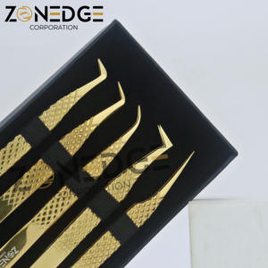 Juego de pinzas profesionales para pestañas, 5 uds., juego de pinzas para pestañas con agarre de diamante, pinzas para pestañas con punta de fibra de acero inoxidable, extensiones de pestañas - Product Image 1