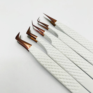 Outils professionnels d'extension de cils revêtement de couleur blanche pointe d'or pince à épiler en Fiber d'acier durable pince à cils écologique - Product Image 6