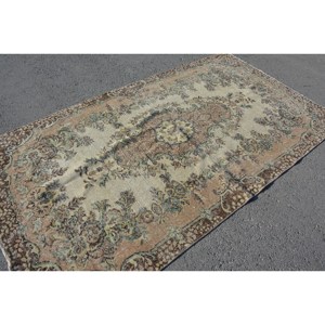 Alfombra de lana turca Vintage, beige, marrón, 4 pies, 8 pulgadas, área grande, rectángulo, Colección clásica, patrón de retazos, látex para pasillos de adolescentes - Product Image 4