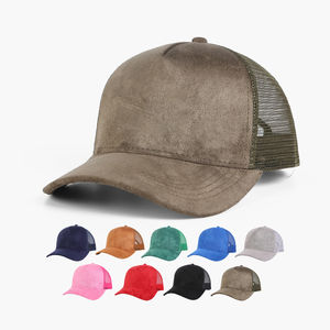 Vente en gros de chapeaux de camionneur classiques personnalisés brodés à 5 panneaux casquette de sport en maille de daim vierge casquettes de baseball de camionneur - Product Image 1