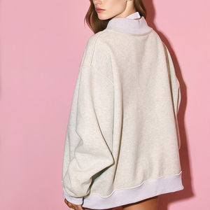 Women's Custom Color Block Soft Cotton Fleece Boxy Pullover Puff Print Mock Neck Sweatshirt Customised Logo - Product Image 4