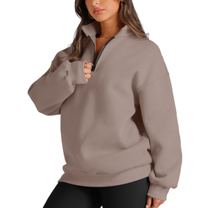 Sweat-shirt décontracté pour femme à col zippé, coupe ample, en polaire, avec poche kangourou, sudaderas - Product Image 2