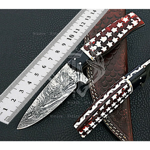 Sizzco มีดเหล็กดามัสกัสหลายสีที่สวยงามทำด้วยมือด้าม Micarta Corian ที่วางตรงขอบสำหรับ - Product Image 6