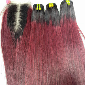 Extensions de cheveux humains de qualité supérieure, 100% vierges vietnamiennes, double trame, lisses comme des baguettes, couleur vin foncé - Product Image 3