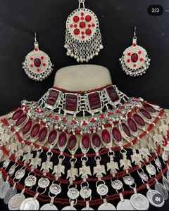 Boho Afghani allemand argent tour de cou ensemble multicolore oxydé traditionnel indien boucles d'oreilles pour les fêtes cadeaux en acier inoxydable - Product Image 4