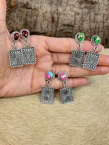 ต่างหูห้อยเงินสเตอร์ลิงทำด้วยมือลายนกยูงดอกรักเร่ผ้าฝ้ายลายนกยูงและดอกกุหลาบดอกรักเร่สำหรับเป็นของขวัญสำหรับผู้หญิง - Product Image 4