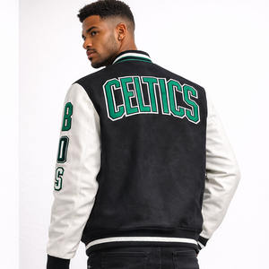 Chaqueta Bomber Universitaria Retro Clásica para Hombre, Multicolor, Ligera, de Lana, Cuero Genuino, Cuello Alto, Estilo Vintage - Product Image 2