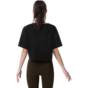 T-shirt court à manches courtes uni de haute qualité personnalisé pour femmes en coton/fibre de bambou, épaules tombantes, blanc - Product Image 5