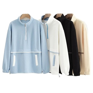 Fashionable Trendy All-Match Fresh Style Unisex Winter Half Zip Hoodie Long Sleeve Loose Embroidered Base Shirt Women Men - Product Image 1