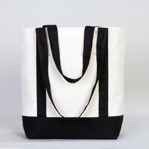 Grand sac fourre-tout noir en toile, écologique et réutilisable, 16x14x5 pouces, en coton, avec impression sérigraphiée pour la publicité alimentaire, recyclable - Product Image 4