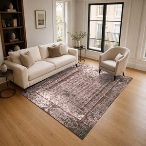 Alfombra de Chenilla Lavable a Máquina con Estampado Digital Oriental Tradicional en Terracota Dorado, Antideslizante, Modelo LXDP-0080 de RUGS DEPOT, Venta al Por Mayor - Product Image 2