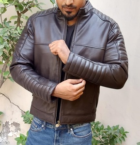 Chaqueta de cuero genuino de calidad superior para hombres diseñada con costuras clásicas, acabado suave y cómodo INTERIOR DE LA India - Product Image 4
