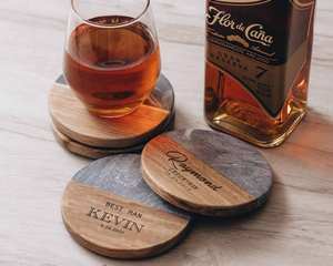 Sous-verres en bois de marbre gravés personnalisés cadeaux d'anniversaire sous-verre rond pour hommes cadeaux personnalisés pour Couple cadeau de la Saint-Valentin 2023 - Product Image 1