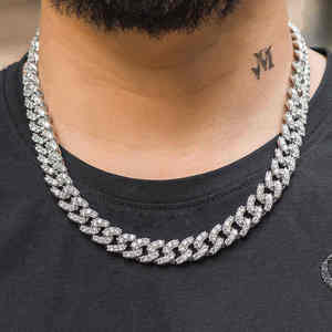 Collier cubain en promotion, diamant Moissanite brillant, chaîne à maillons cubains plaquée argent sterling 925, bijoux Hip Hop - Product Image 4