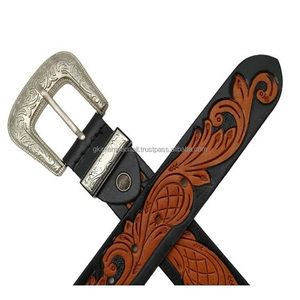 Cinturón de herramientas de cuero occidental con diseño tallado a mano para hombre con hebilla de diseñador vintage y cinturón con lazo de metal - Product Image 5