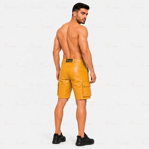 <b>Men's</b> <b>Yellow</b> Cargo <b>Shorts</b> Mid Waist Button Fly Solid Color Casual Style With Pockets Breathable Polyester Fabric - Product Image 4