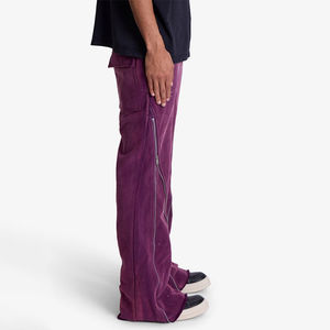 Pantalones casuales de forro polar para hombre, talla grande, con cremallera, corte holgado, cintura media, morados, rectos, con estampado, venta al por mayor OEM - Product Image 3