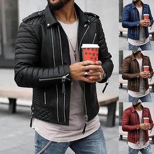 Veste en cuir pour homme Veste d'hiver en cuir style High Street avec col montant et fermeture à glissière - Product Image 1