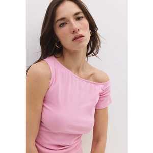 Blusa Casual con Cuello Redondo y Mangas Cortas con Logotipo en la Parte Delantera y Pliegues - 98% Algodón 220g - Product Image 3