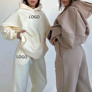 Ensemble deux pièces pour femmes, sweat-shirt à capuche et pantalon de survêtement, logo personnalisé décontracté, taille plus, impression personnalisée - Product Image 1