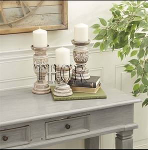 Juego de 3 portavelas de madera talladas a mano, soporte de vela de Pilar decorativo para sala de estar, mesa, centro de mesa, acabado de lavado blanco - Product Image 3