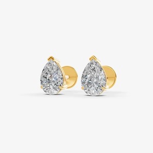 Elegantes pendientes solitarios de diamantes cultivados en laboratorio con corte de pera de 0.98 quilates, clásicos, con color EF-VVS2, en oro macizo de 14 quilates, regalo romántico para ella. - Product Image 3