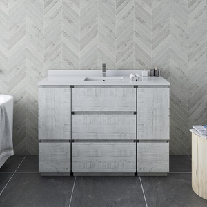 Meuble-lavabo de salle de bain en bois sur pied avec tiroirs, armoires, lavabo intégré, partie du mobilier de salle de bain moderne, montage facile - Product Image 1