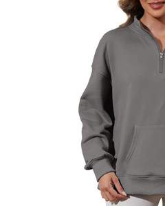 เสื้อฮู้ดผู้หญิงสีเทาแบบครึ่งซิป ทรงโอเวอร์ไซส์ ผ้าฟลีซ สวมใส่สบาย เหมาะสำหรับฤดูหนาว ทรงหลวม มีกระเป๋าจิงโจ้ สไตล์สตรีทแวร์ - Product Image 2